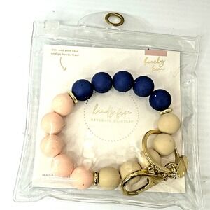 The Darling Effect "Beachy Keen" Beaded Wristlet Keychain  Blue  Silicone New